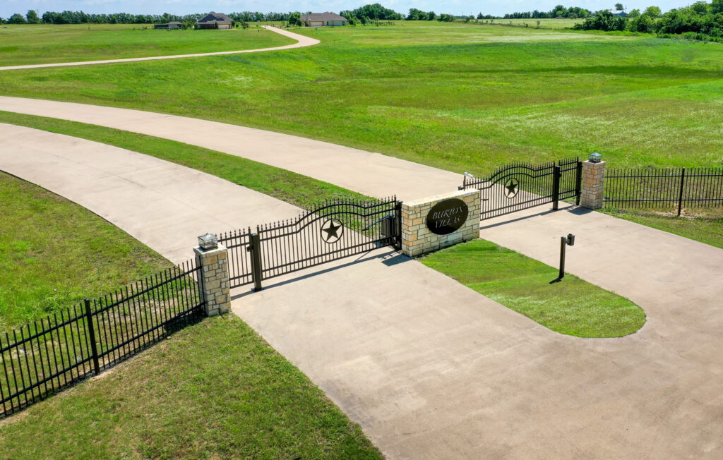 Burton Villas neighborhood entrance with two swing gates