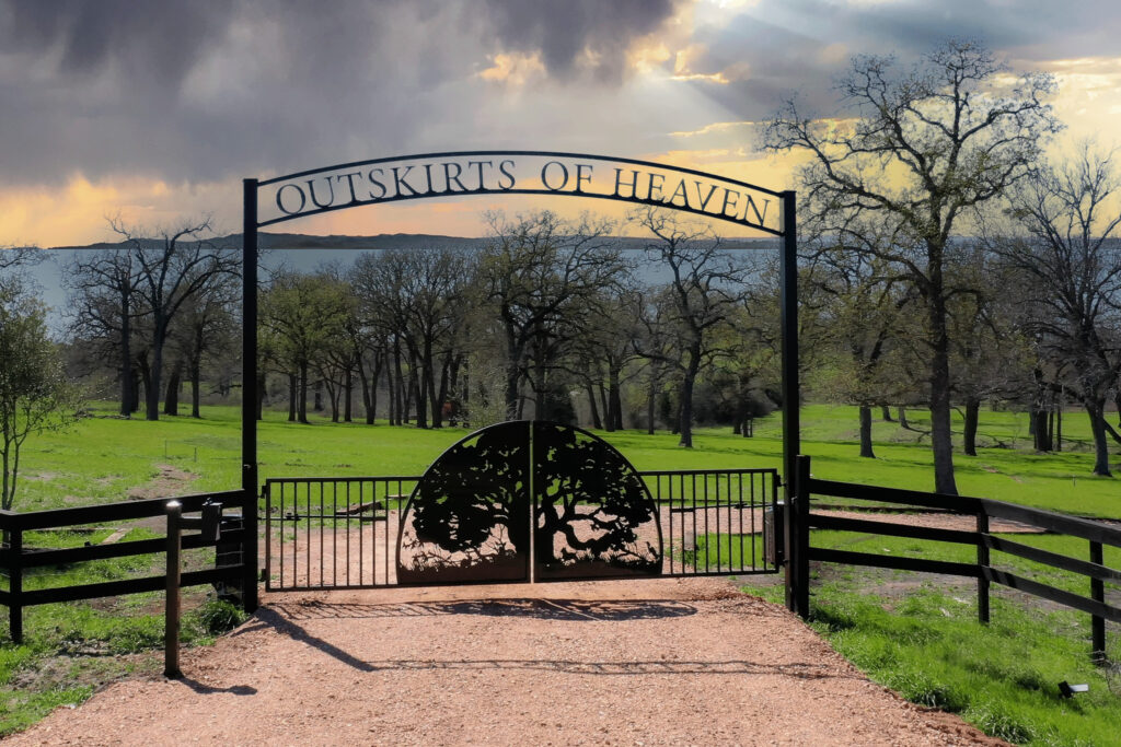 double swing gate with custom overhead