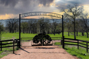 double swing gate with custom overhead